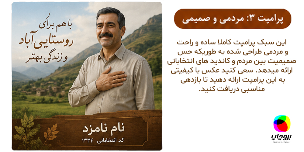 نمونه پرامپت طراحی پوستر انتخاباتی